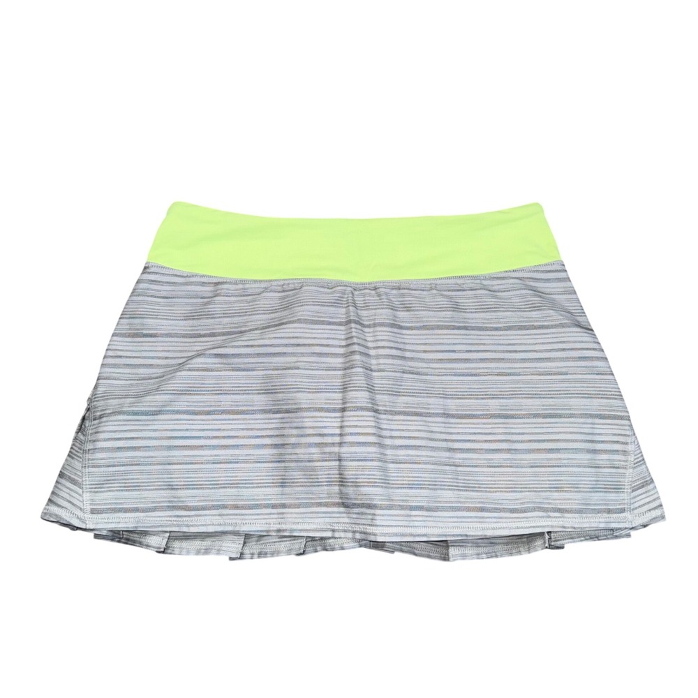 Lululemon Pace Setter Skirt Women 6 Grey Neon Yellow Excellent Pleated Athletic
